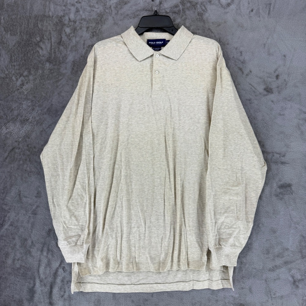 Polo Golf Ralph Lauren Mens XL Beige Pima Cotton Long Sleeve Textured Polo Shirt
